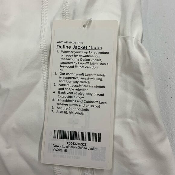 Women’s lululemon Define Jacket Luon White Size 8 - Picture 3 of 3